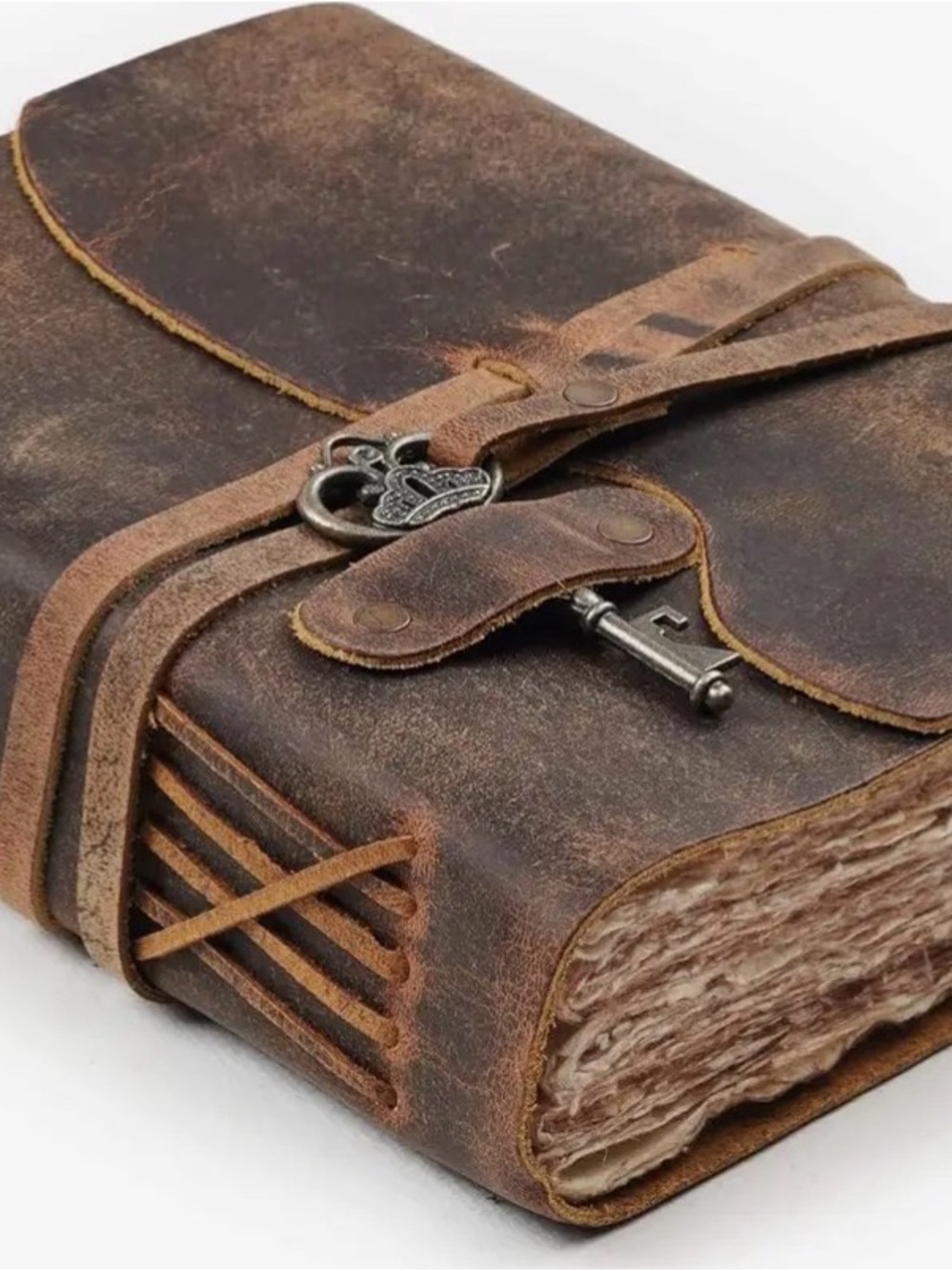 Buffalo Vintage Notebook Brown Leather Wrap Journal with Key Closure